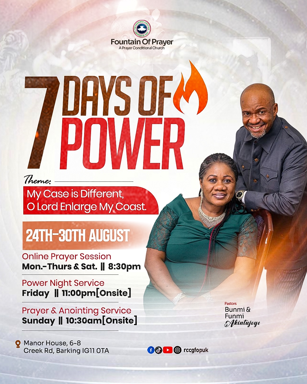 7 Days of Power flier — theme: My Case is Different, O Lord Enlarge My Coast, 24th to 30th August