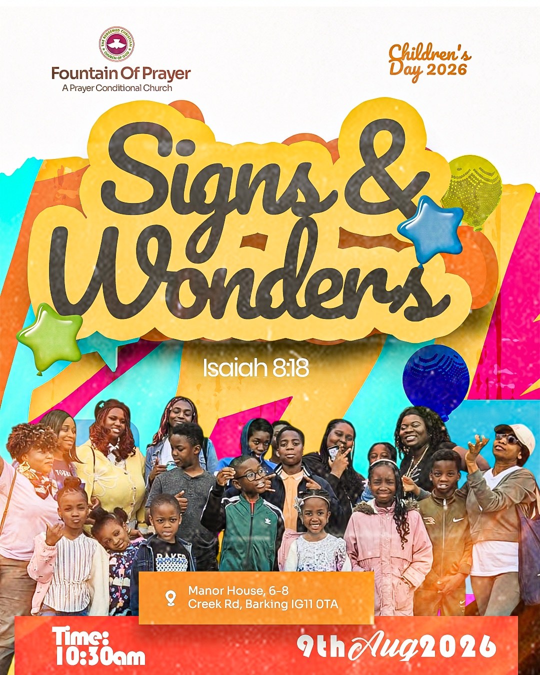 Children's Day 2026 flier — Signs & Wonders, Isaiah 8:18